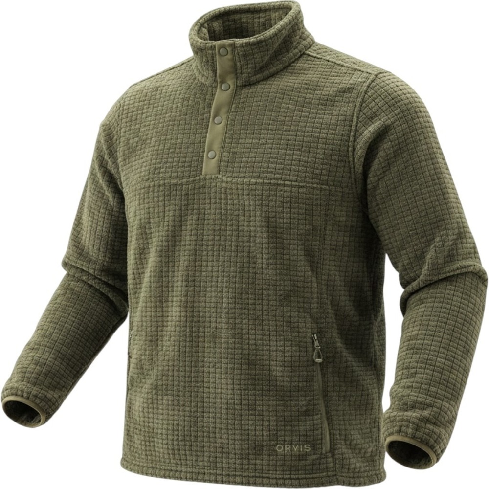 Orvis Womens Olive Green Grid Fleece Quarter Snap Pullover Jacket 25BA L